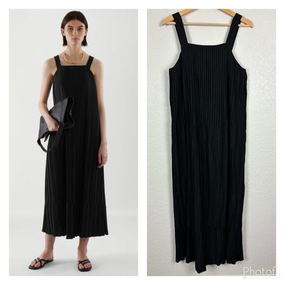 COS Dresses & Skirts - COS Women’s Maxi Dress Size 6 Black Pleated Minimalist Modern Cotton Blend Long